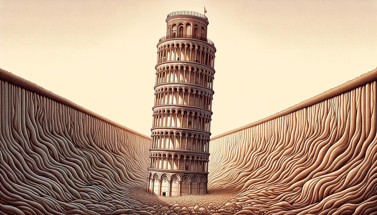 Cross-section illustration of the Leaning Tower of Pisa showing its unstable foundation and soft soil underneath